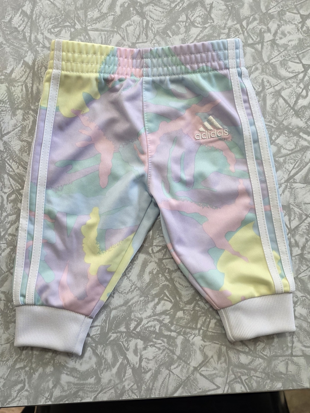 Baby Adidas Pastel Camo Joggers 3 Months in Pink, Blue & Yellow